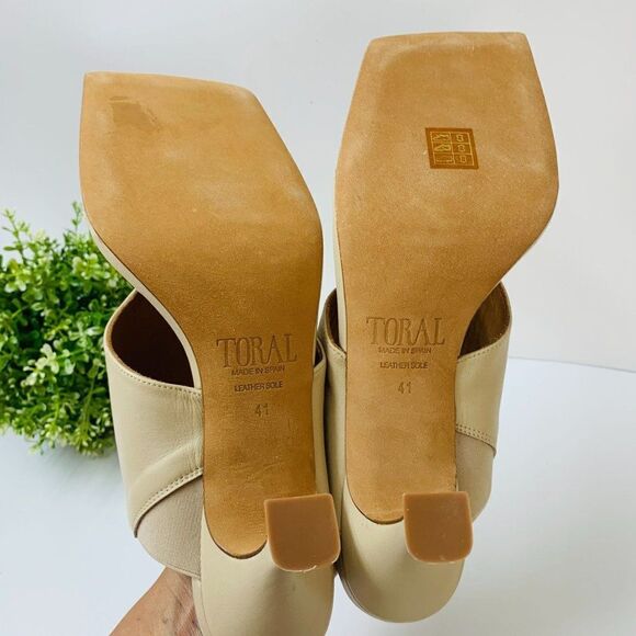 Revolve Toral Mule Sandal Heel Size 41 in Sand Leather Made in Spain - Picture 9 of 13